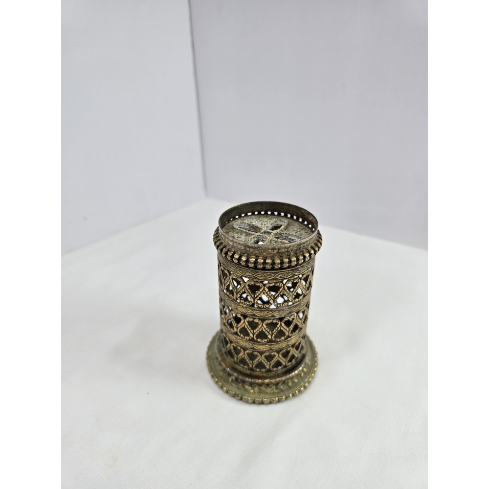 Vintage Ornate Brass Filigree Toothbrush Holder Vanity Stand Hollywood Regency